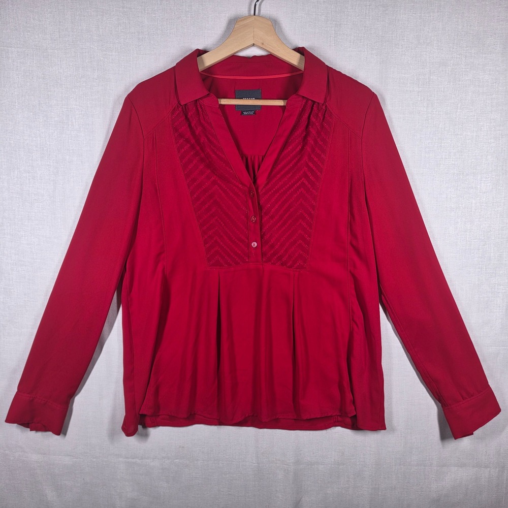 Maeve Blouse Women 8 Office Chevron Bib Long Sleeve Collared Anthropologie